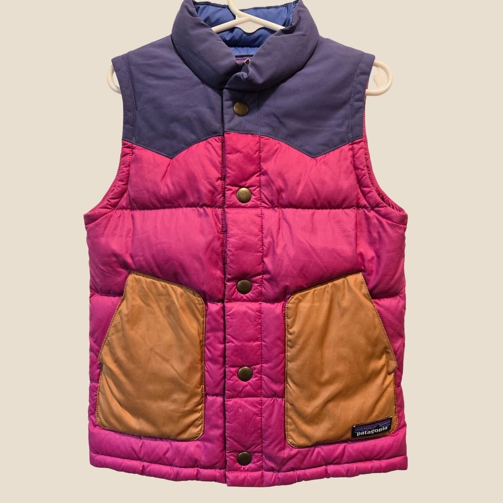 Patagonia Kids Bivy Down Vest Pink Blue Colorblock Puffer 5T 60507